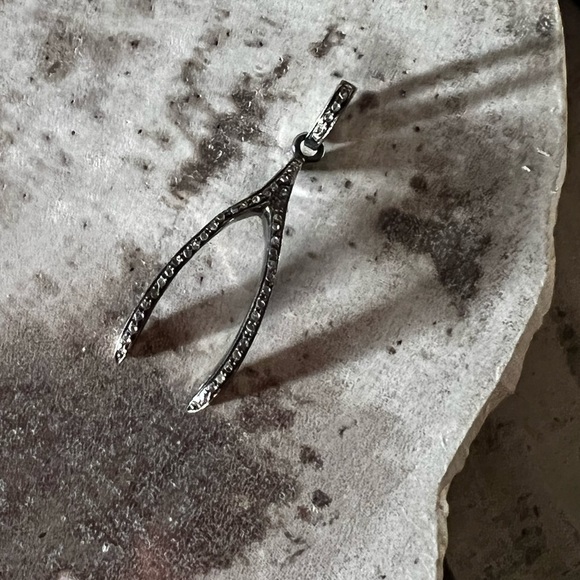 Diamond oxidized 925 silver Wishbone charm 1 7/8”l 5/8”w - Picture 4 of 10